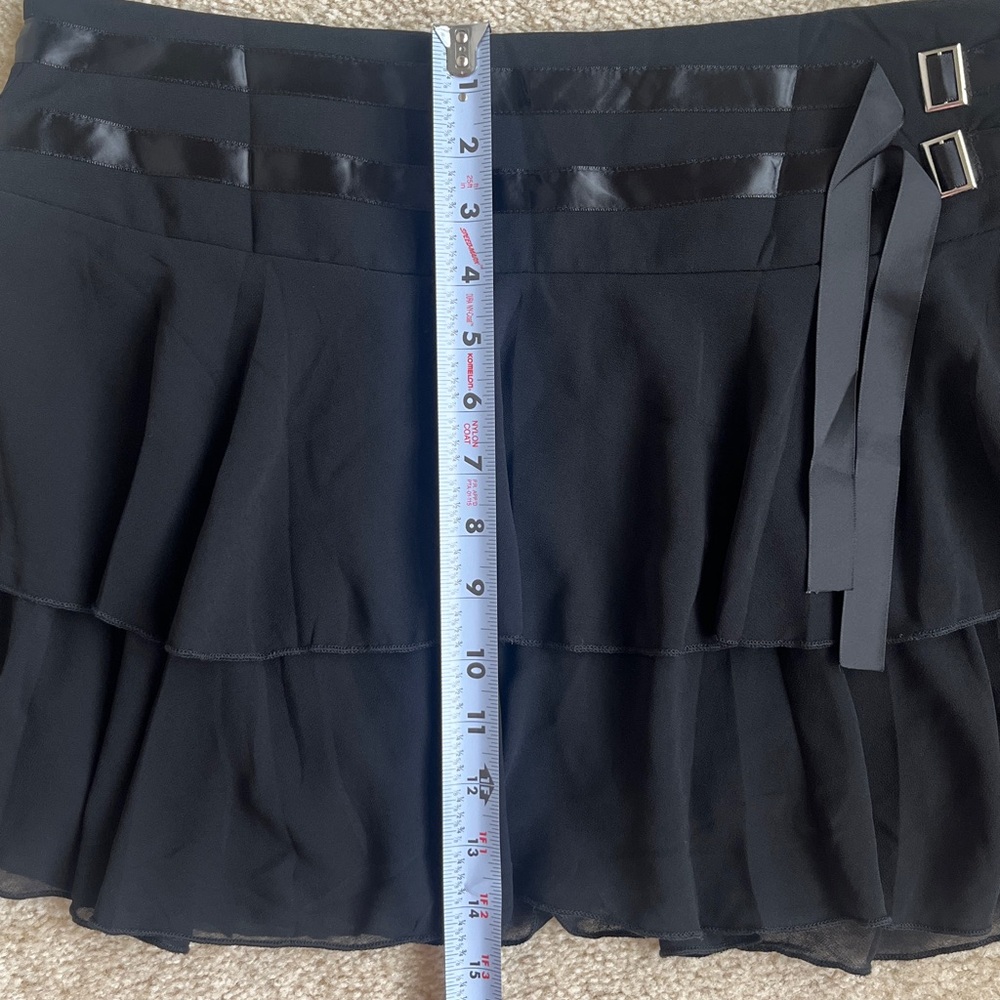 Edikted Double Ribbon Belt Ruffled Chiffon Mini Skirt in Black Women's Large - Picture 8 of 8
